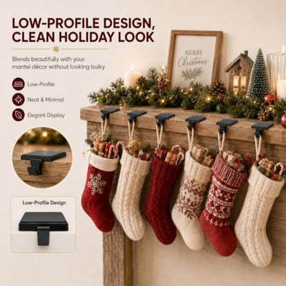 Black Christmas Stocking Holders Set of 6 Mantle Hooks Heavy Duty Supports