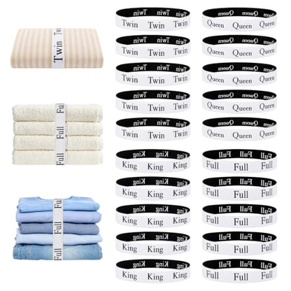 20 Pack Bed Sheet Organizer Bands with Size Labels for Linen Closet Storage