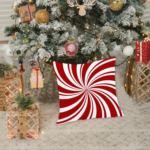 20x20 Inch Christmas Pillow Cover - Red Swirl Candy Cane Double Design