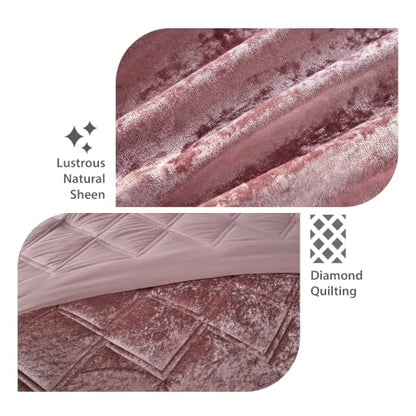 Queen Velvet Comforter Set with Diamond Quilting & Decorative Pillow - Blush