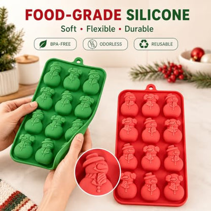Christmas Snowman Silicone Mold Set - Red & Green Winter Holiday Mini Candy & Chocolate Molds - Style7