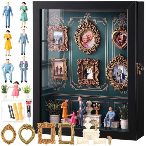 Dark Green Mini DIY Museum Shadow Box Frame with Vintage Accents