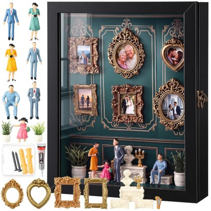 Dark Green Mini DIY Museum Shadow Box Frame with Vintage Accents