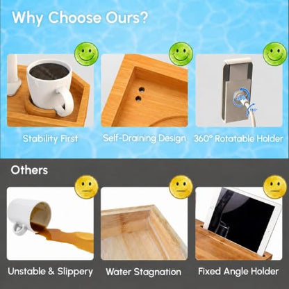 Orange Bamboo Hot Tub Tray with Adjustable Phone Holder & Drink Stand