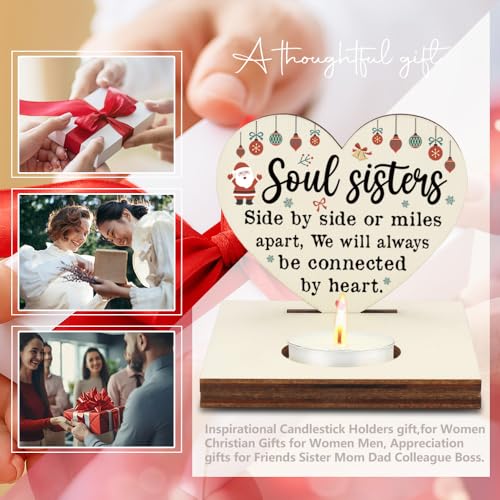 Wood Soul Sisters Christmas Candle Holder - Long Distance Friendship Keepsake