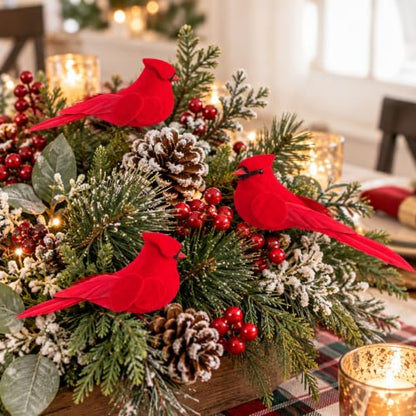 12 Pcs Red Cardinal Bird Ornaments for Christmas Wreaths & Holiday Decor