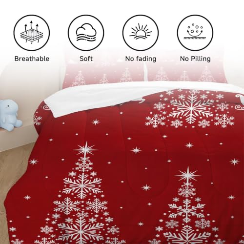 Queen Christmas Tree Comforter Set with Santa Snowflakes Kids Bedroom Decor - CERYUEE