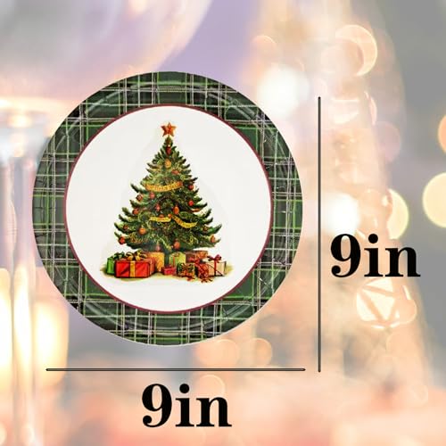 Christmas Paper Plates Disposable 48 Pcs Watercolor Pine Holiday Dinnerware - Style 3