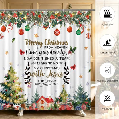 Christmas Shower Curtain with Xmas Tree & Holiday Quotes - Rustic Farmhouse Style, 72x72 Inches - Variation of THIS listing