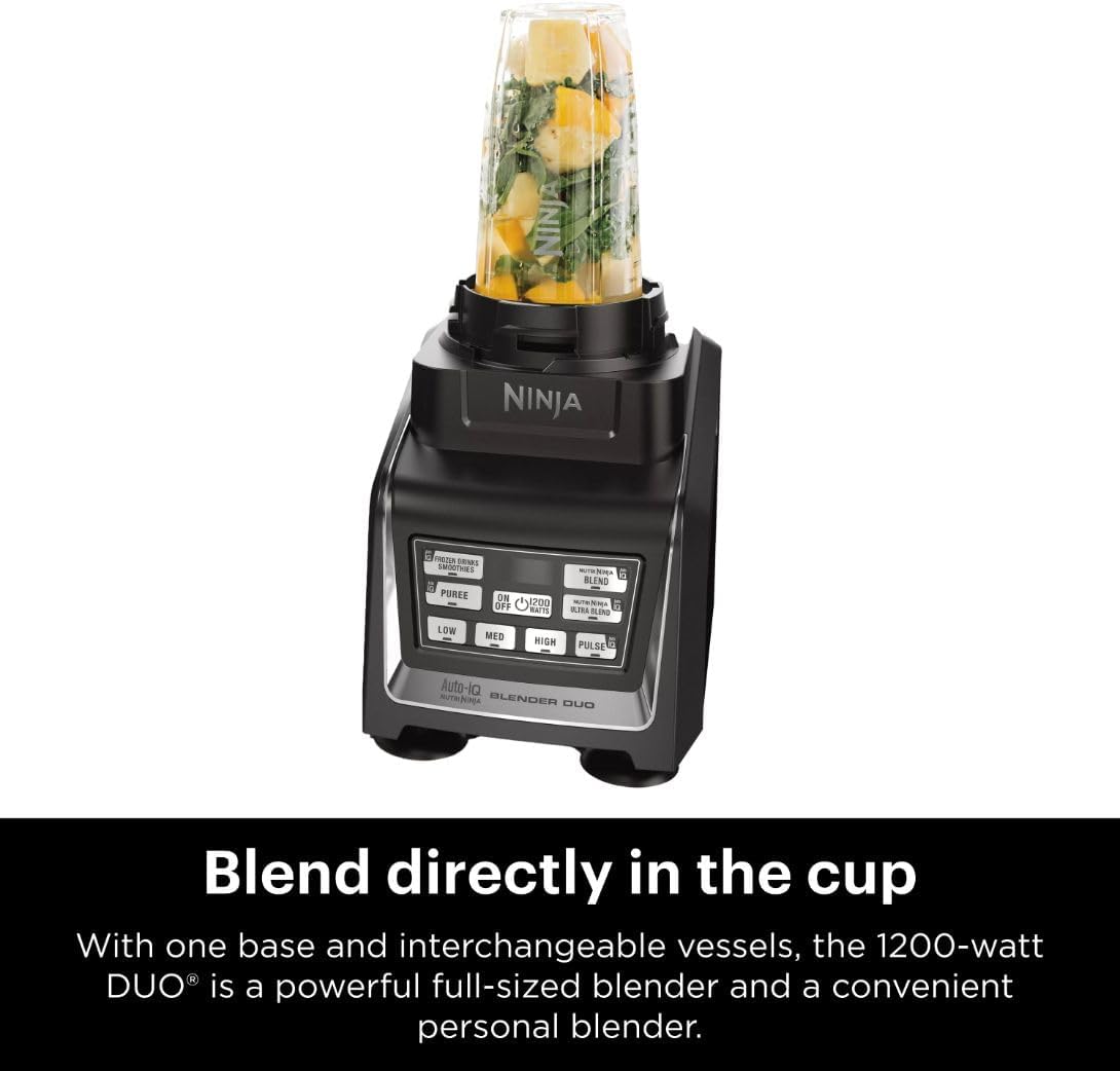 Ninja BL642 Nutri Ninja Blender - 1200W Auto-iQ Base with 72 oz. Pitcher & To-Go Cups | Black
