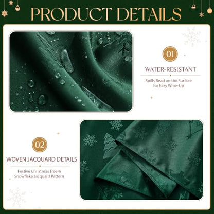 NOVILYS Green Christmas Jacquard Rectangle Tablecloth 60 x 84 Inches - Festive Holiday Decor