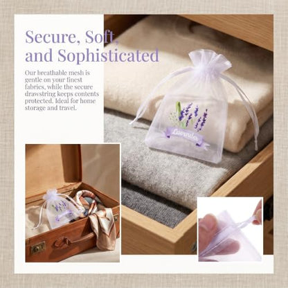 30 Pcs Drawstring Linen Sachet Bags for Lavender Storage - White Mesh