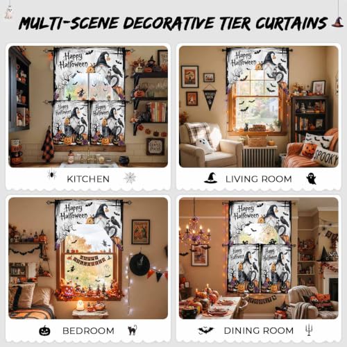 Halloween Swag Kitchen Curtains Set Black and White 3 Pieces with Snow & Orange Variations