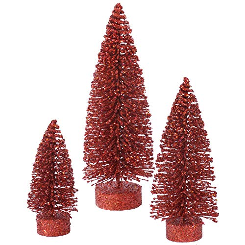 Vickerman 5/7/9 Inch Red Glitter Oval Artificial Christmas Tree Set - Unlit Holiday Decor