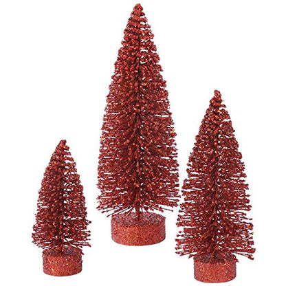 Vickerman 5/7/9 Inch Red Glitter Oval Artificial Christmas Tree Set - Unlit Holiday Decor