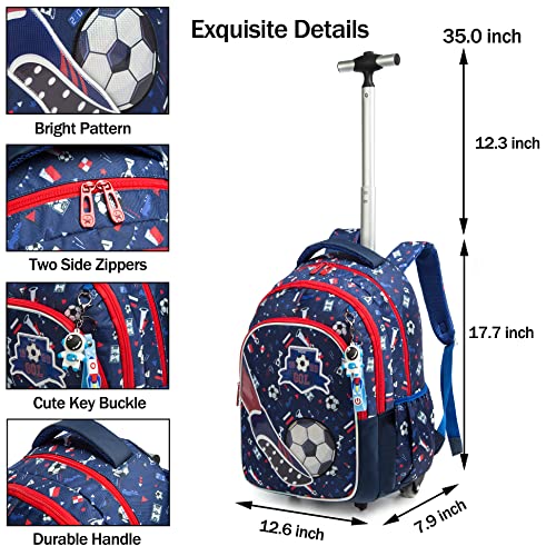 MOHCO Rolling Backpack 18 inch with Lunch Bag and Pencil Case Wheeled School Backpack for Boys and Girls