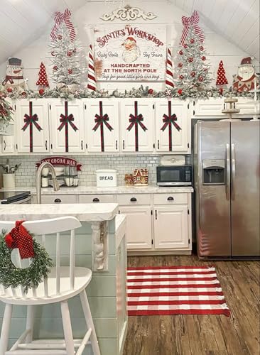 Christmas Cabinet Door Bows Set of 6 - Red Green Plaid Large Holiday Ribbons