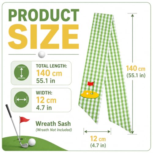 Golf Party Wreath Sash Set - Green White Plaid Fabric Decorations for Wreaths and Events