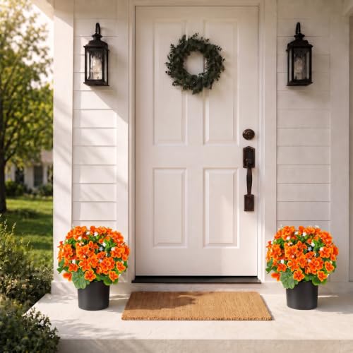 15-Inch Artificial Geranium Flower in Pot - Fall Decor, Orange
