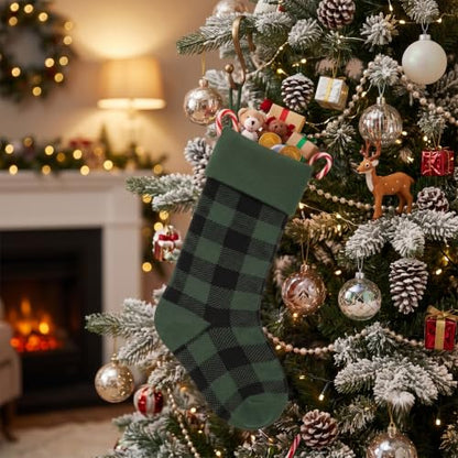 Christmas Stockings Green Black Plaid Knitted Stocking - Variation D