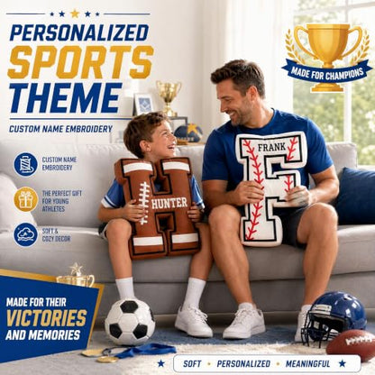 Personalized Sports Letter Pillow with Name - Football Themed Plush Decor