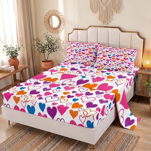 Vibrant Hearts Bed Sheet Set for Girls and Teens - Full Size, Multi-46 Variation
