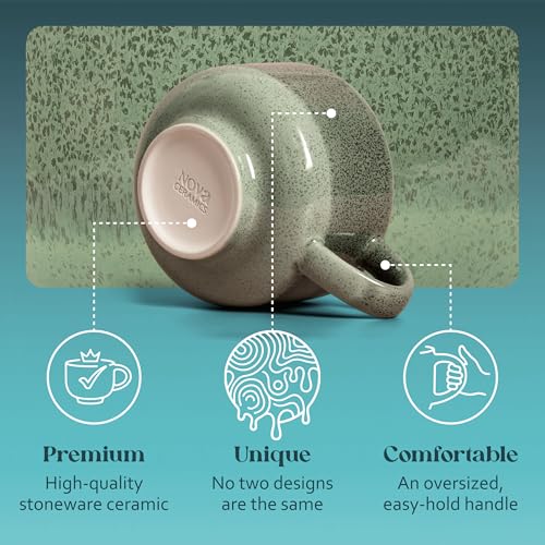 Ceramic Coffee Mug 16 oz - Emerald Large Tea & Coffee Cup with Handle - Microwave & Dishwasher Safe - Gift for Women Men Him Her