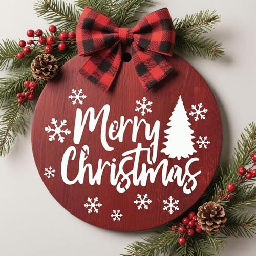 Round Christmas Stencils Set - 6pcs 12-Inch Holiday Decor Templates with Festive Phrases & Designs
