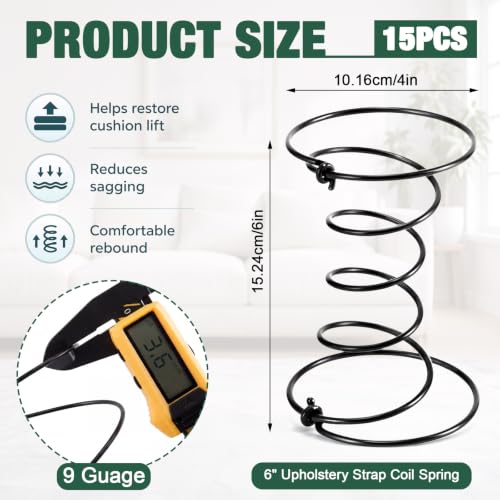 9 Gauge Upholstery Coil Springs Repair Pack - 15 Pcs 6 Inch