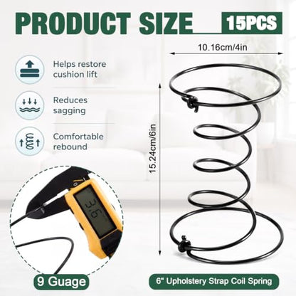 9 Gauge Upholstery Coil Springs Repair Pack - 15 Pcs 6 Inch
