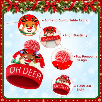 4 Pack Christmas LED Beanie Hat with Colorful Flashing Lights - Holiday Xmas Party Wear