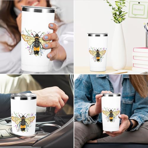 Bee Gifts Cute Bees Tumbler 20oz Stainless Steel Travel Cup with Lid - Bees Themed Gift for Women Men Children Variation of Bee Cute 1123