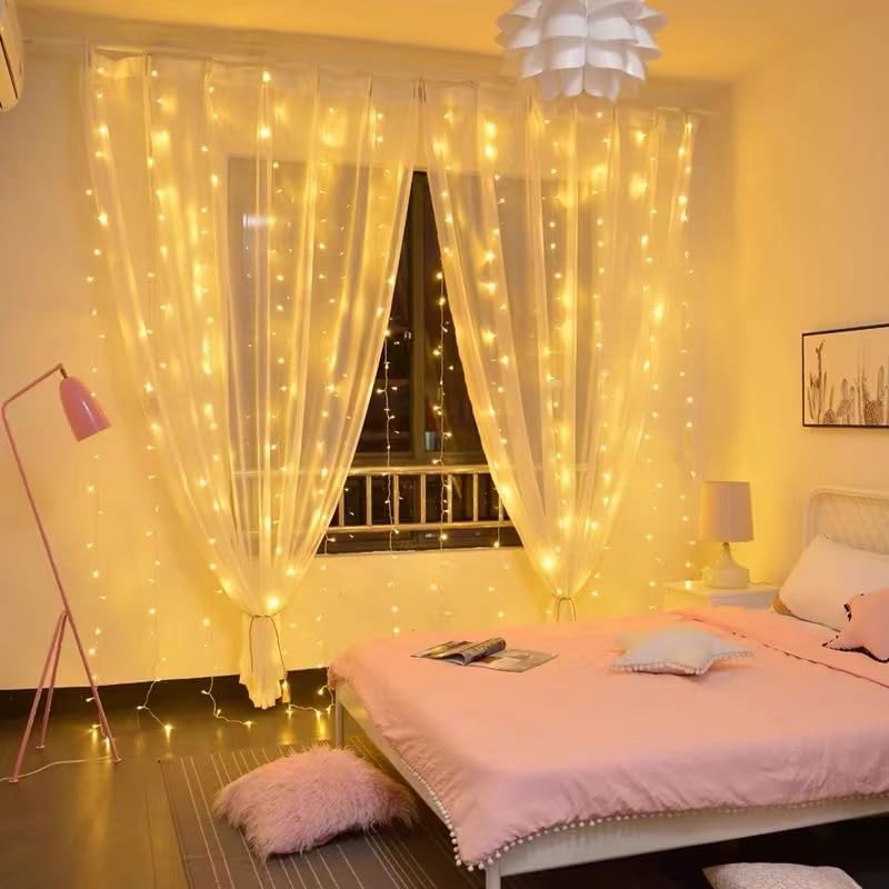 Skiennix 300 LED Curtain Lights - 3M x 3M Fairy String Lights for Parties & Weddings | USB Plug, 8 Modes, Warm White