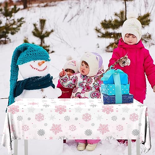 Winter Snowflake Tablecloths Set - Waterproof Disposable Holiday Decor, Pink & White, 3 Pieces