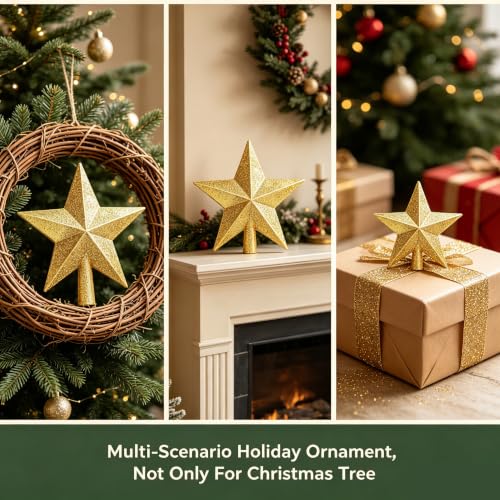 Gold Glitter Star Christmas Tree Topper - 4 Inch Holiday Decor