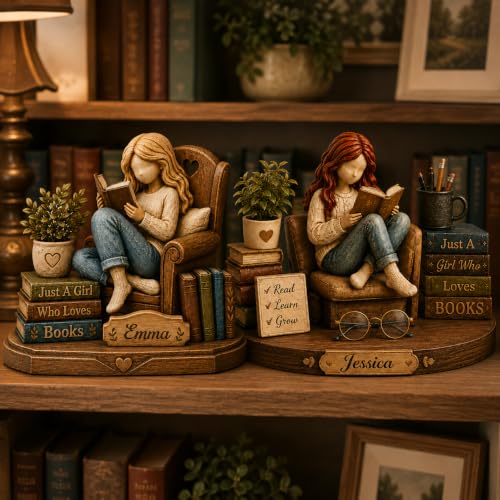 Personalized Book Lover Wooden Sign - Girl Who Loves Books Decor, Custom Gift for Readers