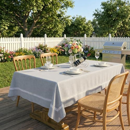 Heavy Duty Waterproof Linen Tablecloth with White Lace - Sg 70x52 Inches