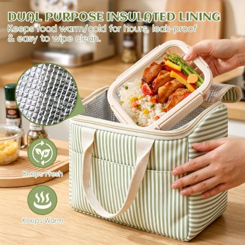 Insulated Lunch Tote Bag for Women and Men Light Green Reusable Cooler