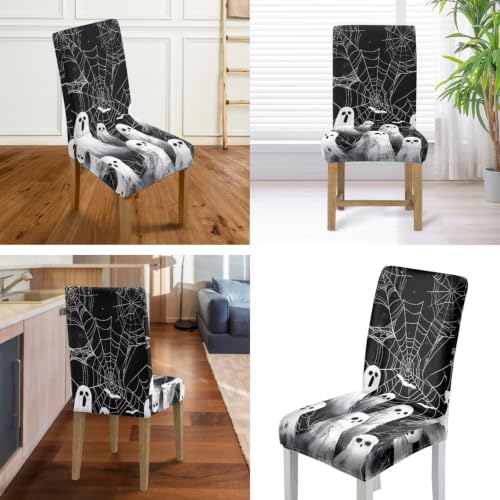 Halloween Ghost Chair Cover Set of 4 with Matching Bench Slipcover - Black