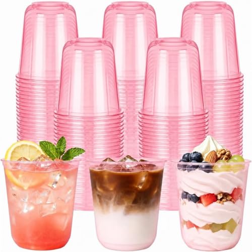 Pink Disposable Plastic Cups 12oz, 50 Pack for Parties and Events