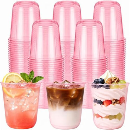 Pink Disposable Plastic Cups 12oz, 50 Pack for Parties and Events