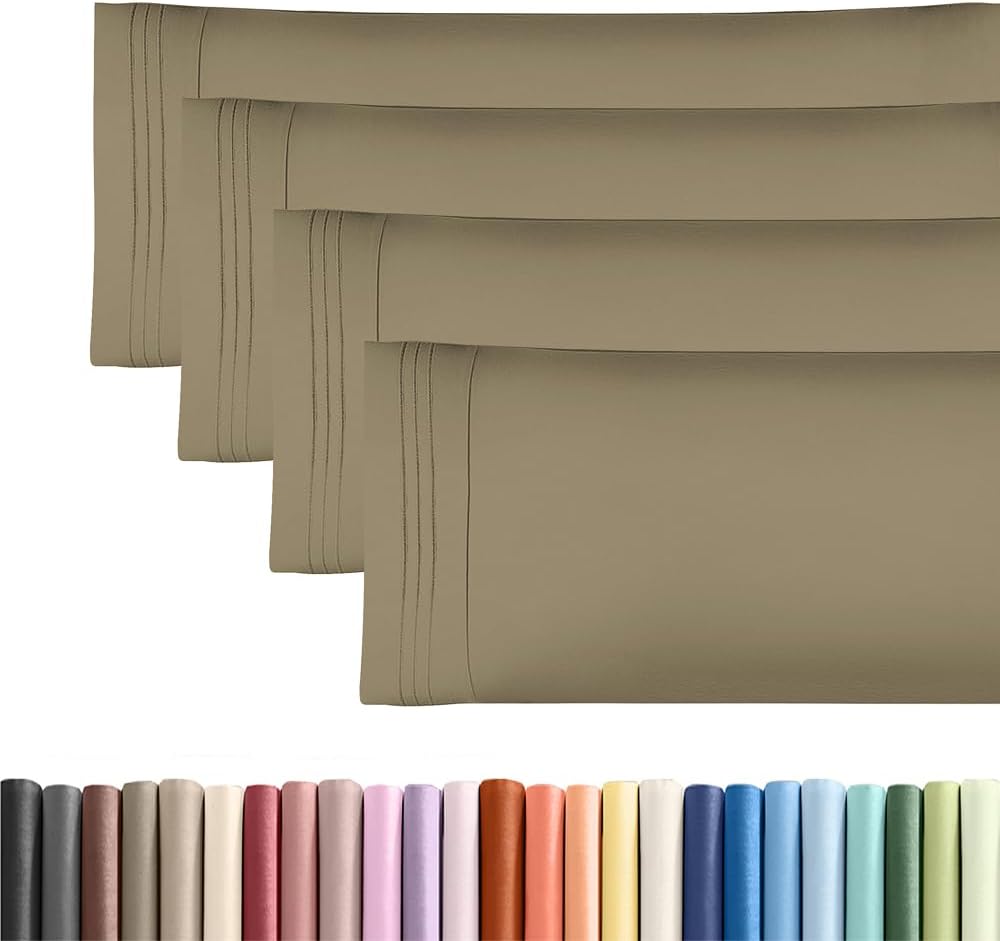 Skiennix Body Pillowcases Set of 4 | Soft 20x54 Long Pillow Covers for Side Sleepers - Cozy & Breathable Khaki