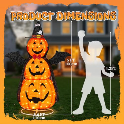 5FT Halloween Pumpkin Yard Decor - 3 Tier Fabric Outdoor Decoration