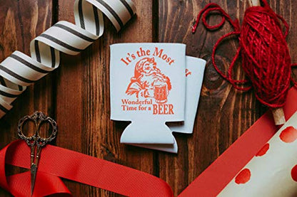 Christmas Beer Can Cooler Set - Funny Stocking Stuffer for Men & Women (4 Pack)