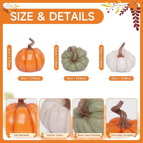 Fall Pumpkin Decor Set - Faux Ceramic Figurines in Color-11, 3 Piece