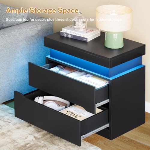 Nightstand with 2 Drawers and App‑Controlled RGB LED Light – Hidden Storage