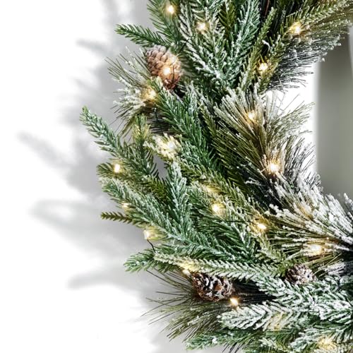 Christmas Wreath for Front Door with Lights - Cypress, 22 Inches