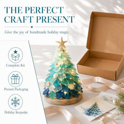 Sea Glass Christmas Tree DIY Kit with LED Lights - Coastal Holiday Decor - Standard