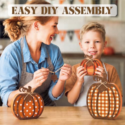 Farmhouse Pumpkin Decor Set - Wooden Autumn Fall Decorations, 3 Pieces