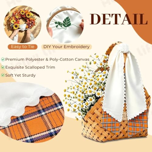 Orange White Layered Wreath Sash Set for Front Door - Gingham & Ric Rac Style - 2 Pieces
